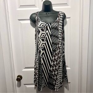 Joseph Ribkoff Dress geometric design pattern sleeveless Large Women black white